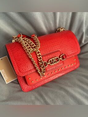 Michael Kors Orange Leather Chain-Trim Shoulder Bag